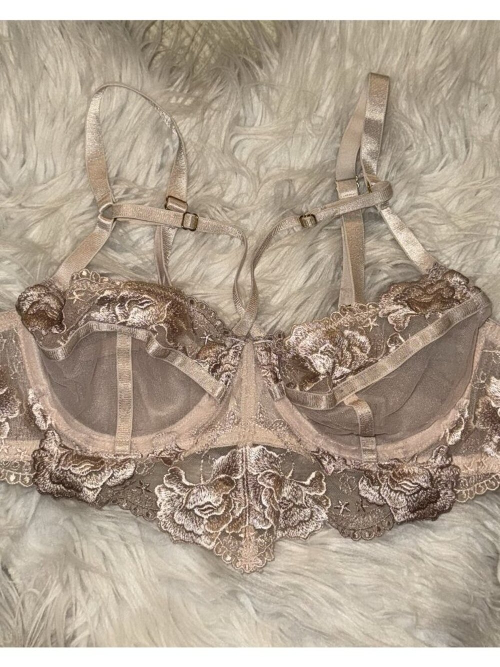Wolf and Whistle Strappy Cage Bra Embroidered Floral Lace UW Womens 32C Pink - Picture 3 of 6